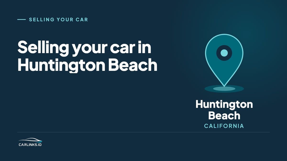 Illustration of a map pin over Huntington Beach, California